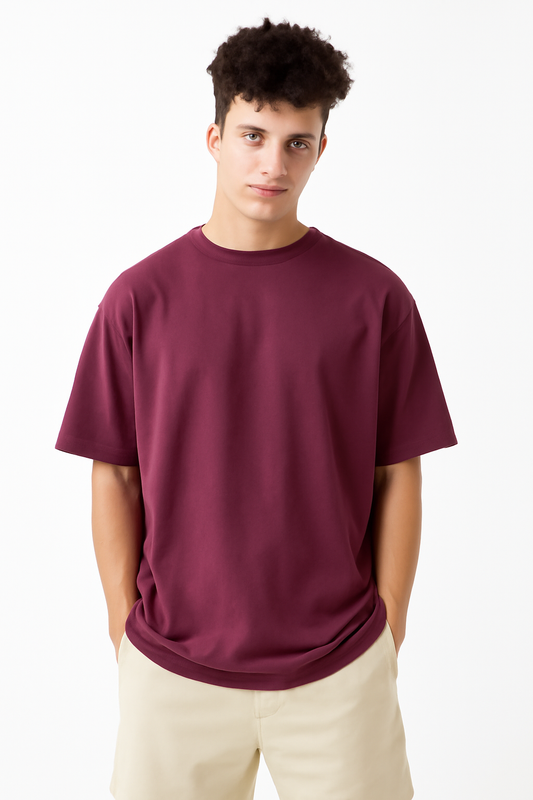 Oversized Plain French-Terry  , Maroon